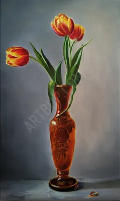 Натюрморт маслом "Букет из садовых цветов в вазе" 50x60 MP200101 купить в  Москве