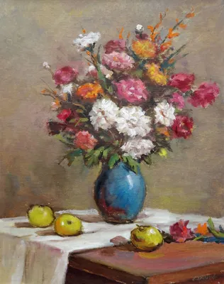 Натюрморт с цветами и яблоками - Лаува Янис - Галерея классического  искусства ANTONIJA