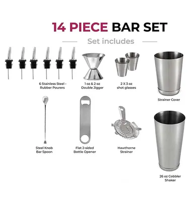 Набор барной посуды для коктейлей (14 шт.), набор бармена со всеми  аксессуарами для барных инструментов, ситечком, джиггером, ложкой для бара,  Открывалкой, носиком | AliExpress