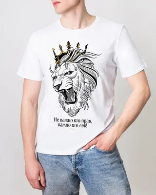 Купить Футболка мужская Не важно- кто прав- важно кто лев (рисунок льва)-  черный 4XL по выгодной цене в интернет-магазине Futbolki в Москве