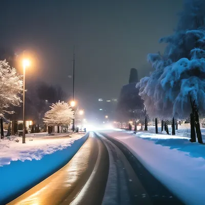 Зимняя ночь в городе - 64 фото