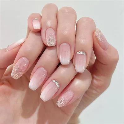 Glitter Gradient Pink False Nail Short Coffin Press on Nails for Nail Art  24pcs | eBay