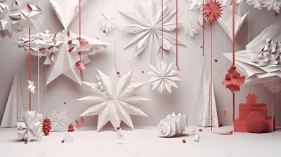 праздничные новогодние поделки из бумаги в 3d подарочных коробках деревья  звезды леденцы и подвесные снежинки, рождество 3д, рождественское  искусство, подарок на новый год фон картинки и Фото для бесплатной загрузки