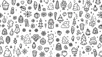 рождественские элементы узор контур штрих символы на белом фоне вектор,  рождество бесшовные, праздничные узоры, рождественское искусство фон  картинки и Фото для бесплатной загрузки