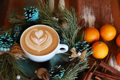 Вкусный кофе снежные ветки ели с …» — создано в Шедевруме
