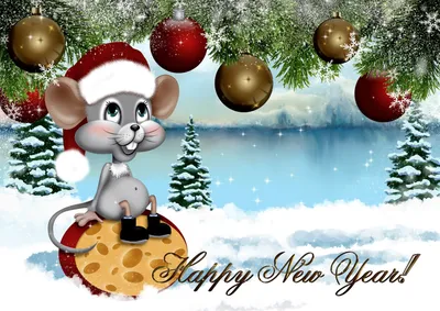 Иллюстрация Новогодняя открытка с мышкой в стиле детский, персонажи