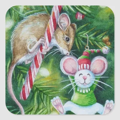 Новогодние мыши в милых шляпах.» — создано в Шедевруме