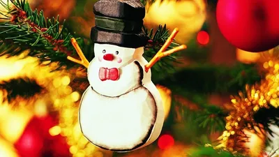 Картинка новогодний фон, игрушка на елке, снеговик, новый год, Новый год  1280x720 скачать обои на рабочий стол бесплатно, фото 17622