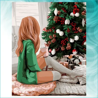 Картина по номерам "Новый год. Девушка у елки" (40х50) (id 112433891),  купить в Казахстане, цена на 