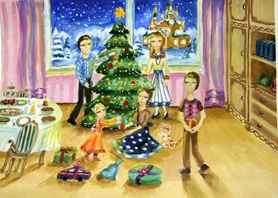 Новый год с семьей рисунок - 56 фото