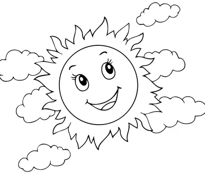 Солнце и облака — раскраска для детей. Распечатать бесплатно.
