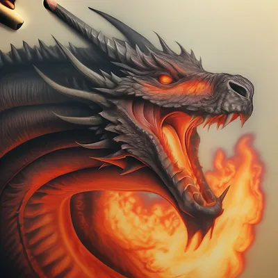 Огнедышащий дракон летящий над …» — создано в Шедевруме