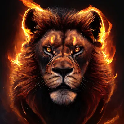 Огненный лев с лицом, охваченным пламенем | Премиум Фото