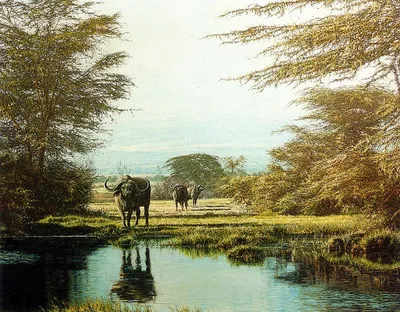 Картина "Отражение гор в воде" на натуральном хлопковом холсте, на  подрамнике, в подарок для интерьера