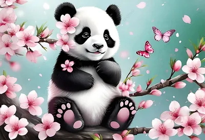 Cute Baby Panda On Cherry Blossom Background, Baby Panda, Cherry Blossoms,  Panda Art Background Image And Wallpaper for Free Download