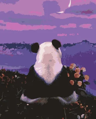 Картина по номерам Панда на закате с цветами 40х50 см. Холст на подрамнике  - купить с доставкой по выгодным ценам в интернет-магазине OZON (607808155)