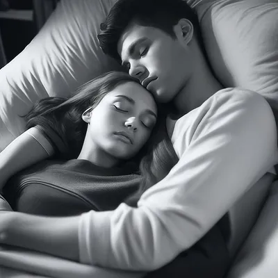 Девушка и парень спят в обнимкк …» — создано в Шедевруме