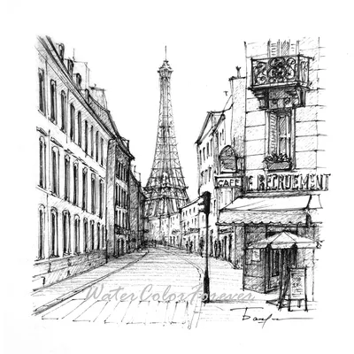 Street in paris -sketch illustration | Иллюстрации парижа, Парижский рисунок,  Эйфелева башня живопись