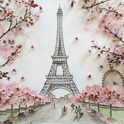 Фотообои "Карандашный рисунок террасы с видом на Париж" - Арт. 010353 |  Купить в интернет-магазине Уютная стена