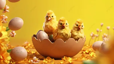 3d пасхальные яйца и цыплята потрясающий баннер или украшение  поздравительной открытки, желание, счастливый баннер, сезонные поздравления  фон картинки и Фото для бесплатной загрузки