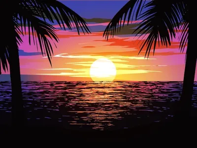 Пейзаж закат с видом на море фон, вид на море пейзаж | Премиум векторы