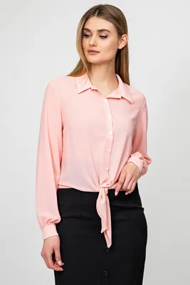 Шифоновая рубашка с завязками на талии персикового цвета Бьянка 21224 ᐅ  купить в Itelle