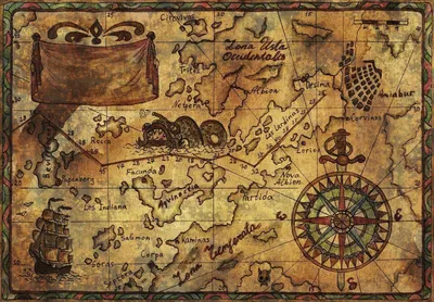 старая пиратская карта сокровищ на белом фоне Иллюстрация штока -  иллюстрации насчитывающей ведущего, гранж: 230427643