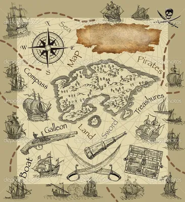 Фотообои "Пиратская карта сокровищ в тонах сепии" - Арт. 060097 | Купить в  интернет-магазине Уютная стена
