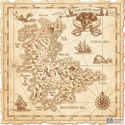 Старая пиратская карта | Пиратские карты, Старая карта, Карта