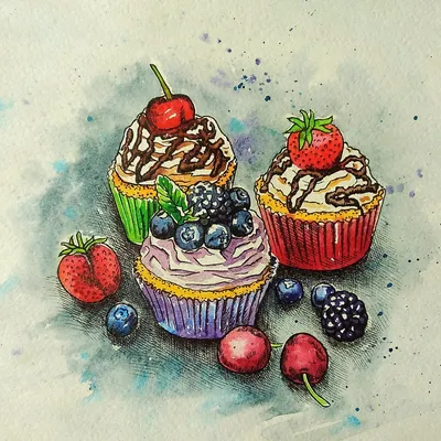 Рисуем пирожное маркерами | Desserts drawing, Food illustration art, Food  painting