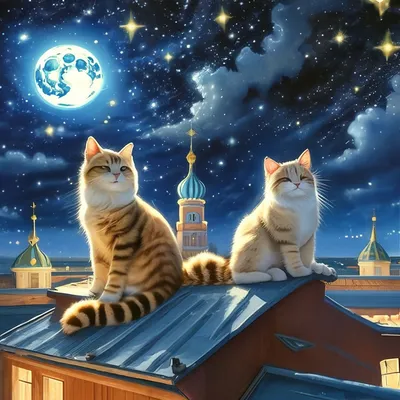 Питерские коты на ночной крыше под…» — создано в Шедевруме