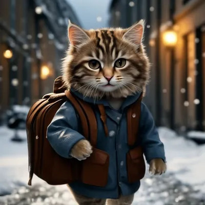 Плачущий кот с портфелем идёт в …» — создано в Шедевруме