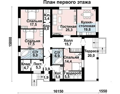 Проект одноэтажного дома AS-2439 с камином