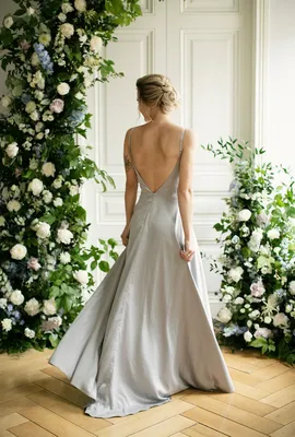 Платье в пол с открытой спиной и длинными рукавами. Пошив вечернего платья  на заказ в интернет магазине Радэлия.