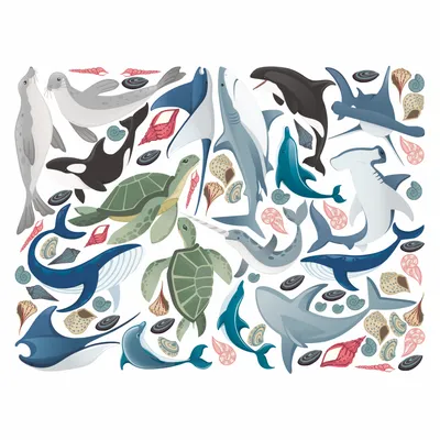 Наклейка Морские животные на Стену – Купить | Виниловые стикеры из каталога  интернет магазина 