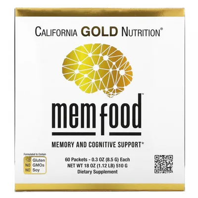 California Gold Nutrition, MEM Food, для поддержки памяти и когнитивных  функций, 60 пакетиков по 8,5 г (0,3 унции) купить в Москве