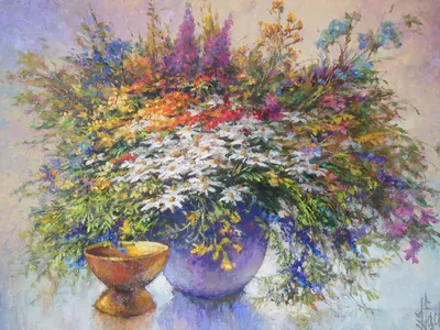 Полевые Цветы На Окне, Painting by Anatolii Novgorodov | Artmajeur