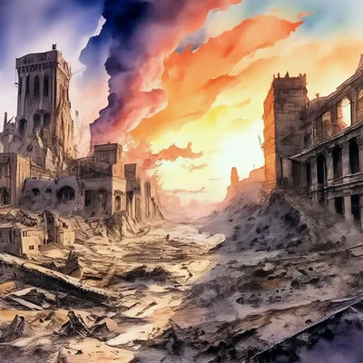 Город в руинах после конца света, …» — создано в Шедевруме