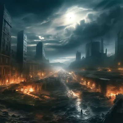 Пейзаж города после конца света, …» — создано в Шедевруме