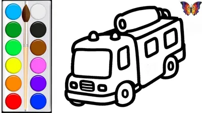 How to draw a fire engine / cartoon coloring Fire engine for children /  Coloring Kids - YouTube