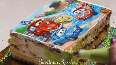 Детский торт с сахарной картинкой - YouTube