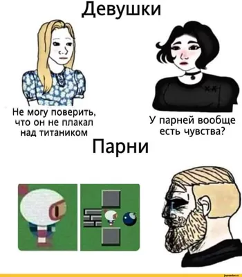 Девушки Не могу поверить, что он не плакал над Титаником У парней вообще  есть чувства? Парни / Trad Girl :: Nordic Gamer (Yes Chad) :: Wojak (Вояк)  :: Мемы (Мемосы, мемасы, мемосики,