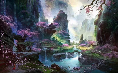 фэнтези, пейзажи, море, скалы, птицы, дракон, miao zi | Fantasy landscape,  Fantasy art landscapes, Landscape wallpaper