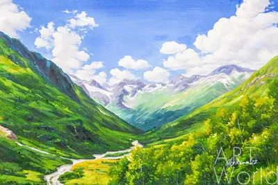 Пейзаж маслом "Северный Кавказ. Здесь горы встречаются с небом…" 60x90  AR220502 купить в Москве