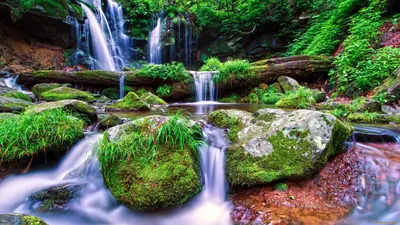 Обои водопад, природа, пейзаж, осень, обрыв, камни картинки на рабочий  стол, фото скачать бесплатно