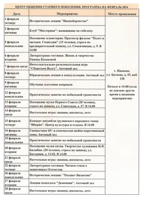 Программы работы центров общения старшего поколения в Ивановской области