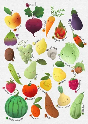Карточки фрукты овощи, помидор, слива, малина