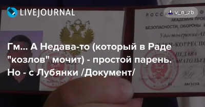 Гм... А Недава-то (который в Раде "козлов" мочит) - простой парень. Но - с  Лубянки /Документ/