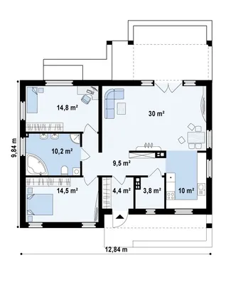 Готовый проект одноэтажного дома с кухней и террасой 03-86 🏠 | СтройДизайн