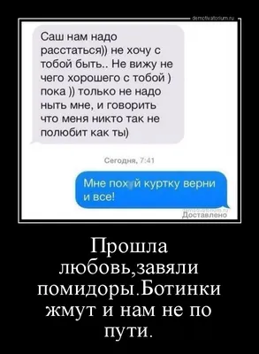 Демотиватор Прошла любовь,завяли помидоры.Ботинки жмут и нам не по пути.